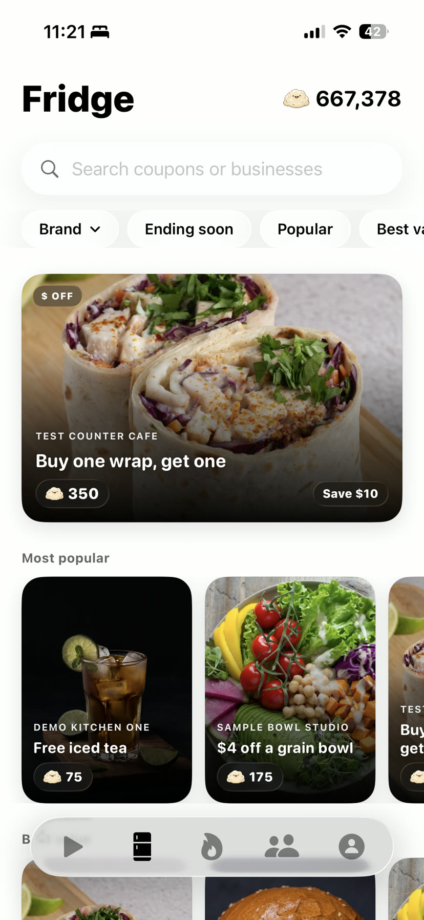 The Fridge: a Dough balance and coupons to spend it on