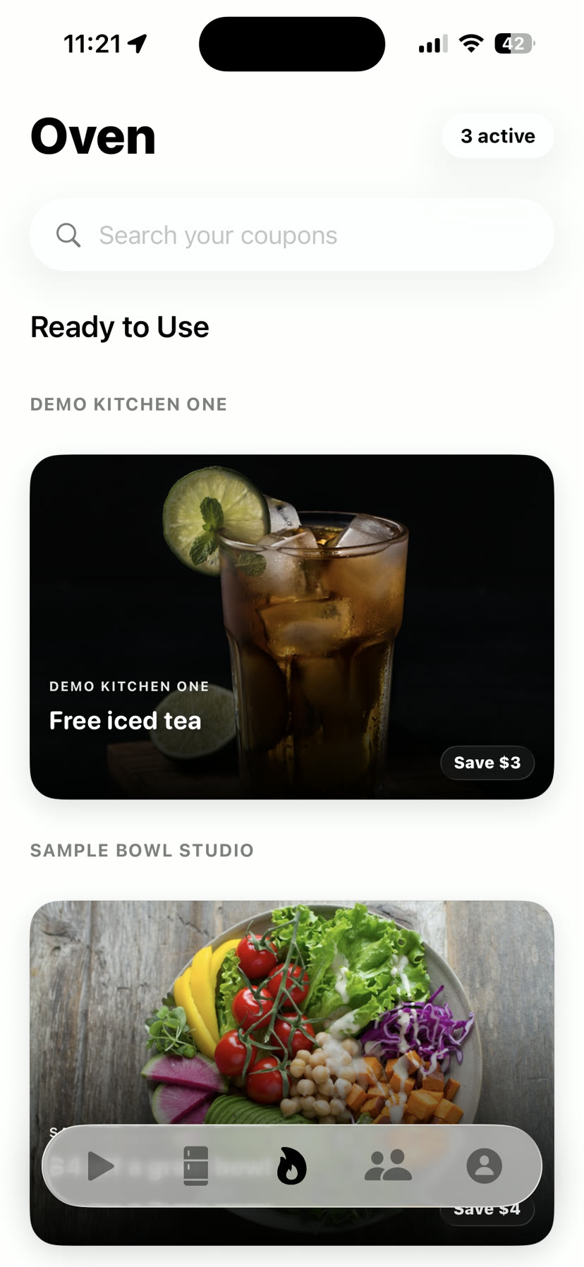 The Oven: a purchased coupon ready to redeem at the register